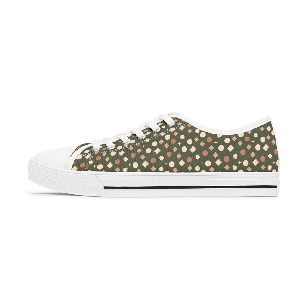 Polka Dot Olive Women's Low Top Sneakers — Casual Retro Canvas Shoes