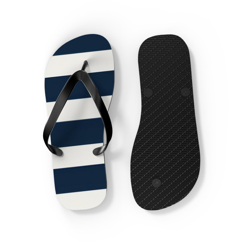 Navy & White Striped Flip Flops — Classic Beach Sandals