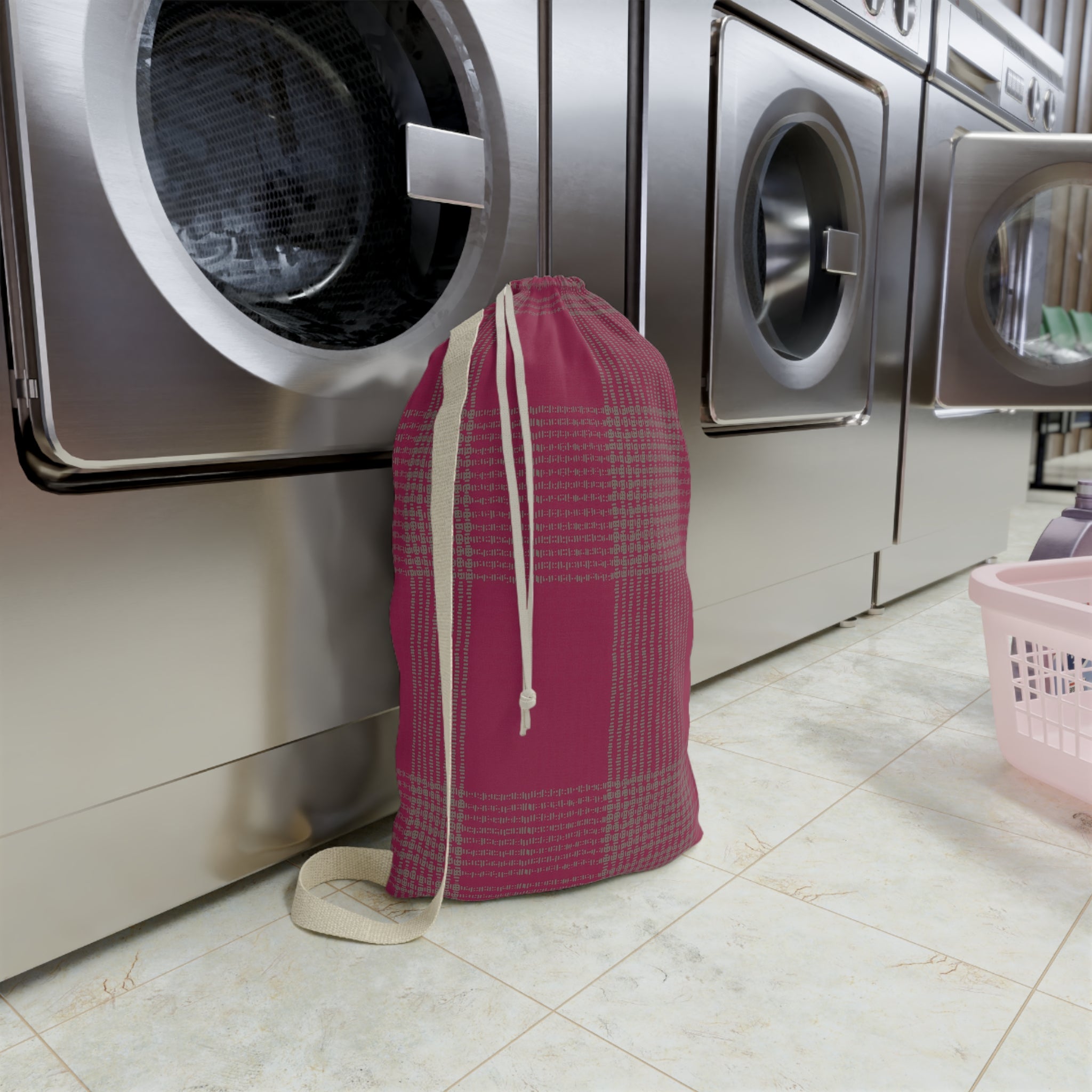 Plaid Laundry Bag — Pink Buffalo Check Drawstring Bag for Dorms & Travel