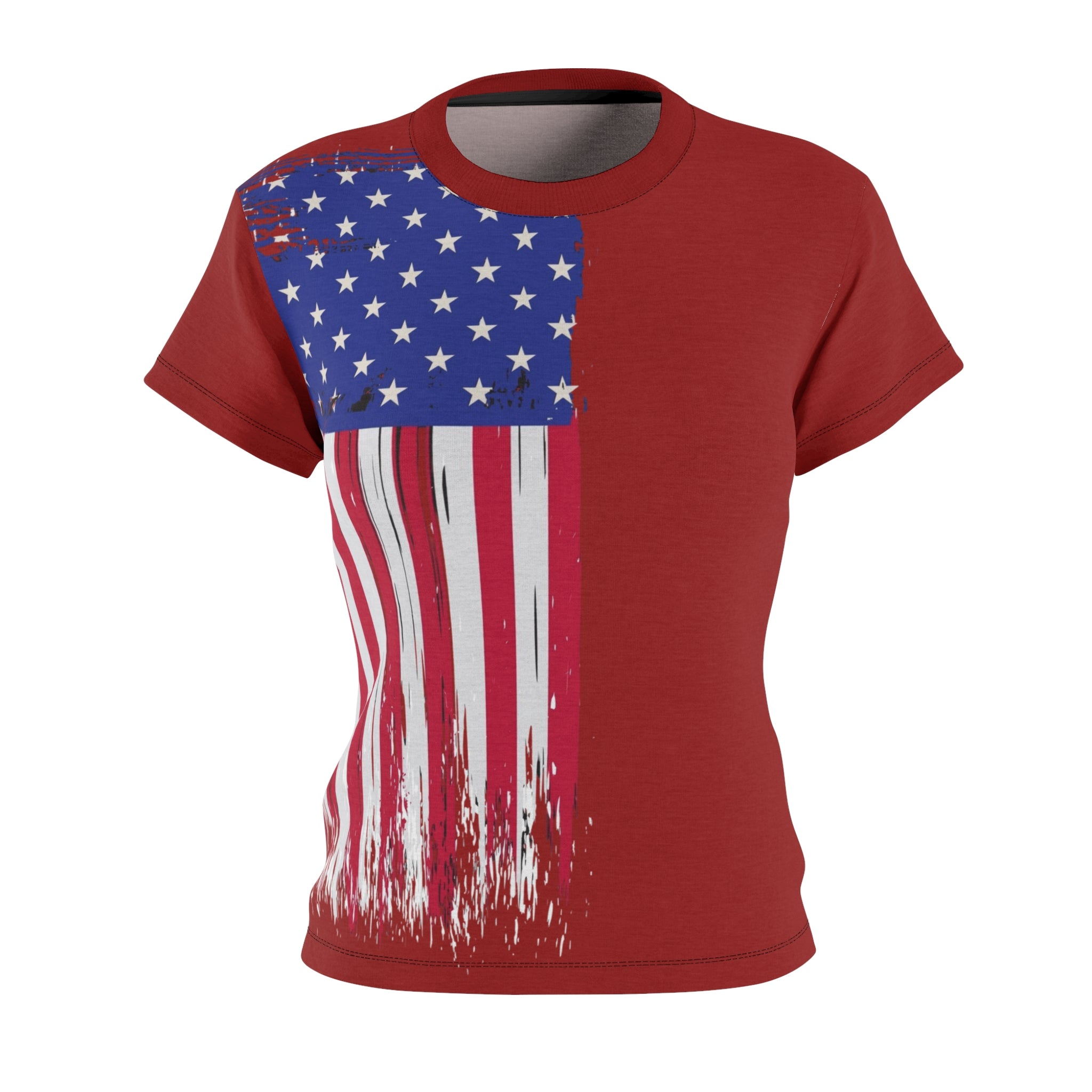 Women's American Flag Tee - Distressed Patriotic Cut & Sew Shirt