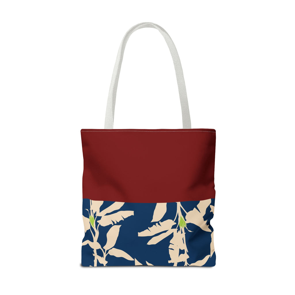 Red Navy Botanical Leaf Pattern Tote Bag