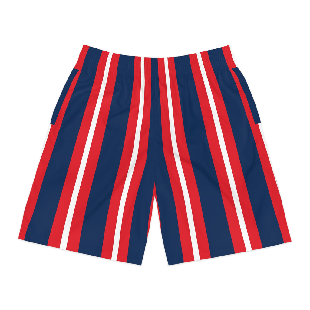 Men's Red White & Navy Vertical Stripe Jogger Shorts