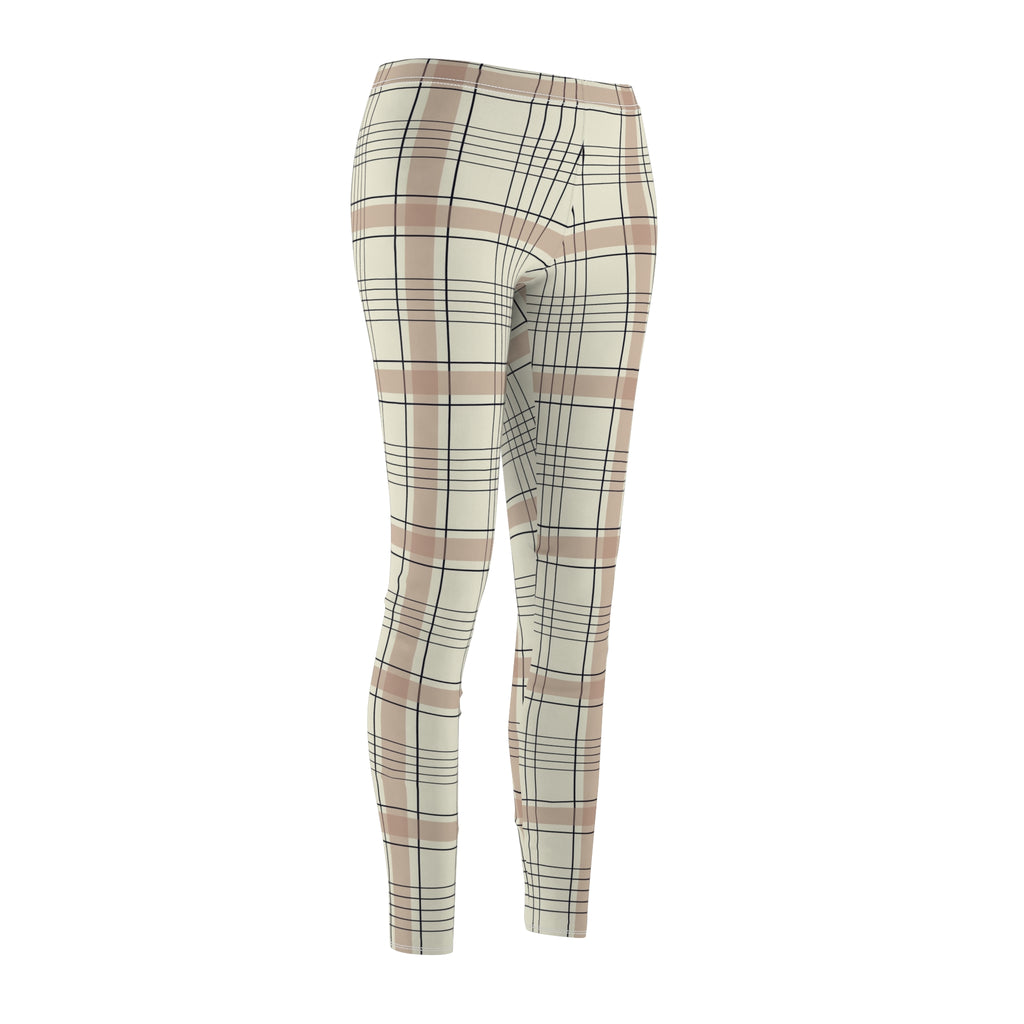 Beige Plaid Leggings — Women's Casual All-Over Print