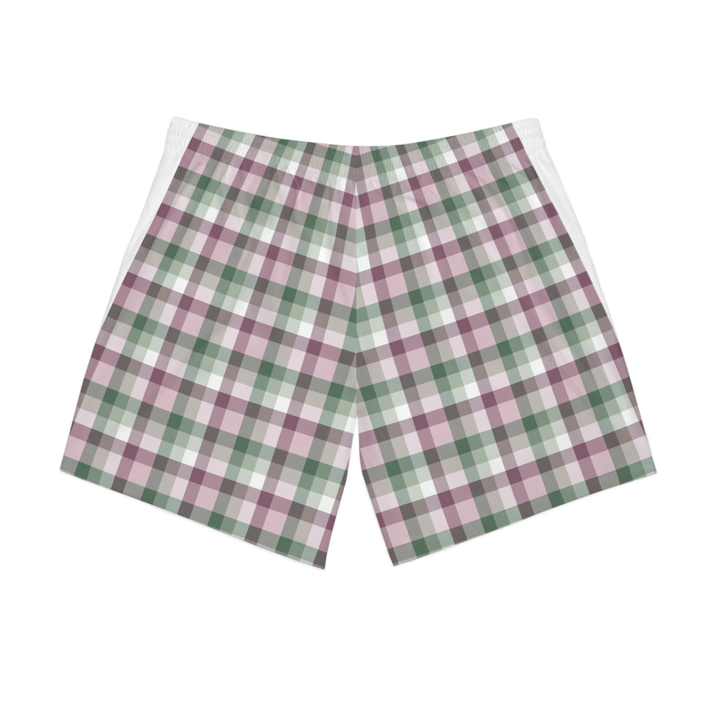 Men's Plaid Beach Shorts — Pastel Green & Mauve