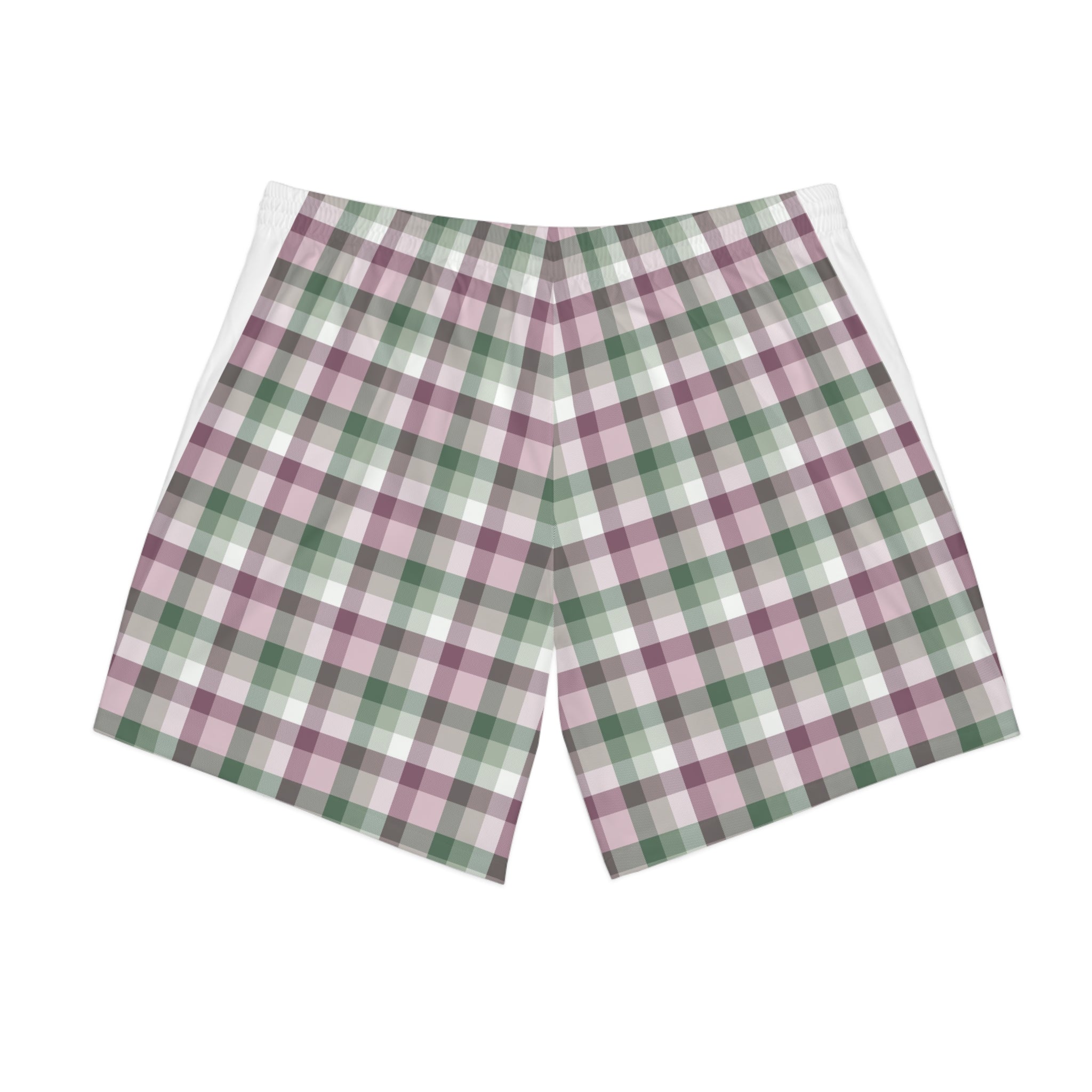 Men's Plaid Beach Shorts — Pastel Green & Mauve