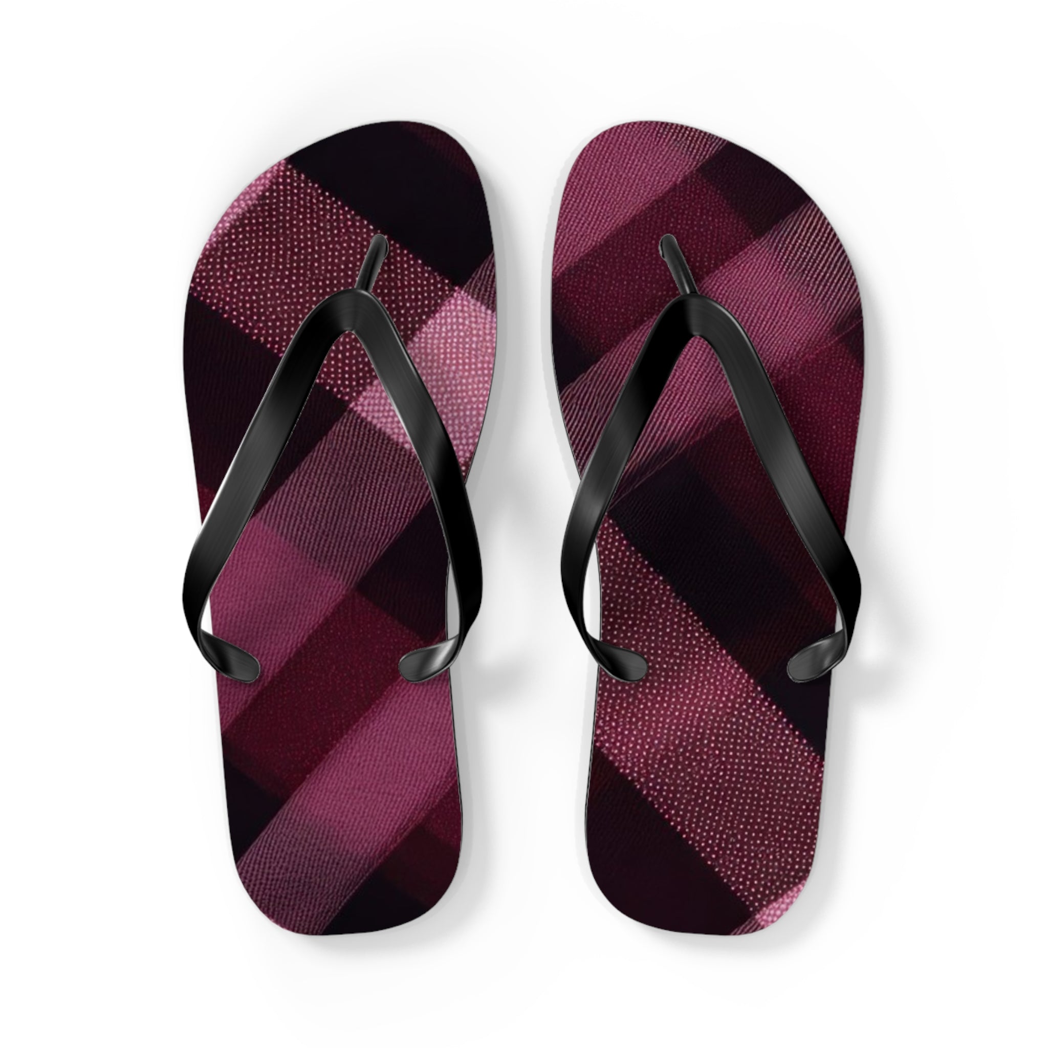 Plum Plaid Flip Flops — Women's Burgundy Check Beach Sandals