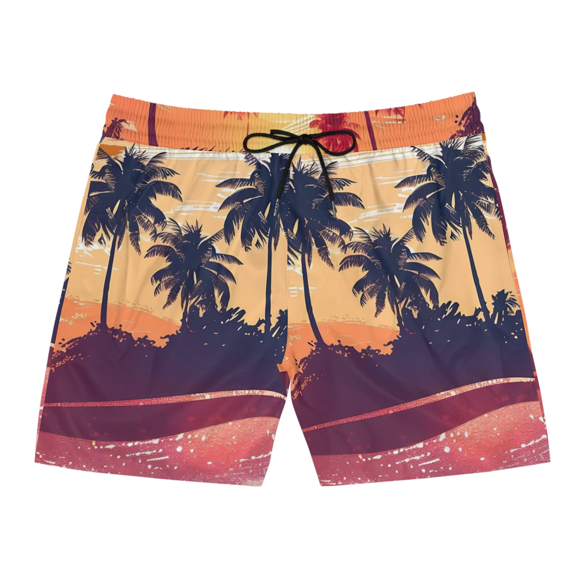 Men's Tropical Sunset Swim Shorts — Palm Tree Beach Boardshorts
