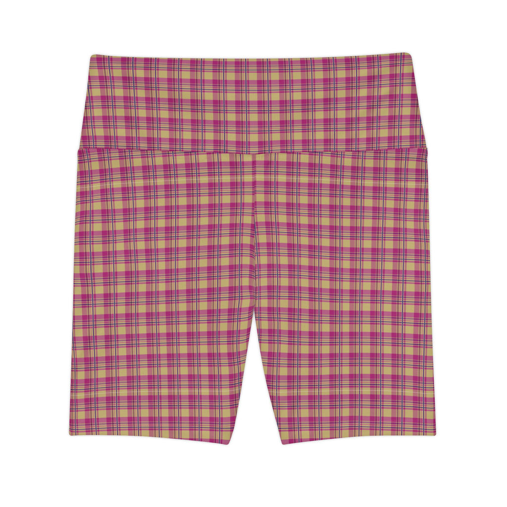 Plaid Pink Women's Workout Shorts — High-Waist Activewear