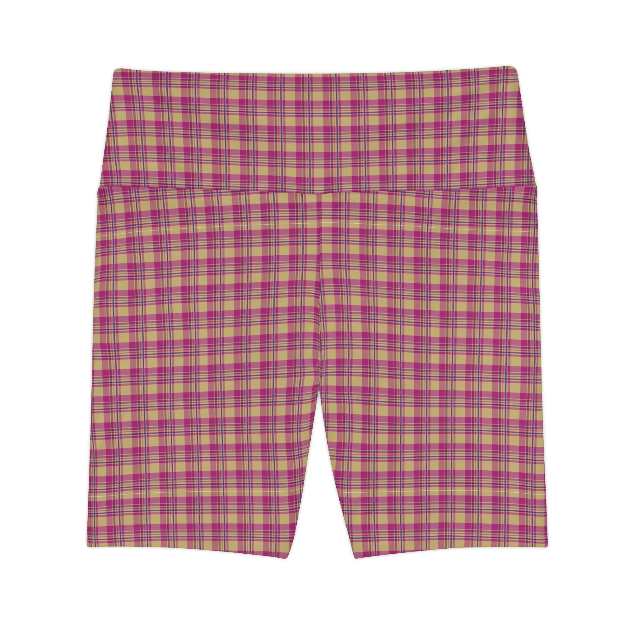 Plaid Pink Women's Workout Shorts — High-Waist Activewear