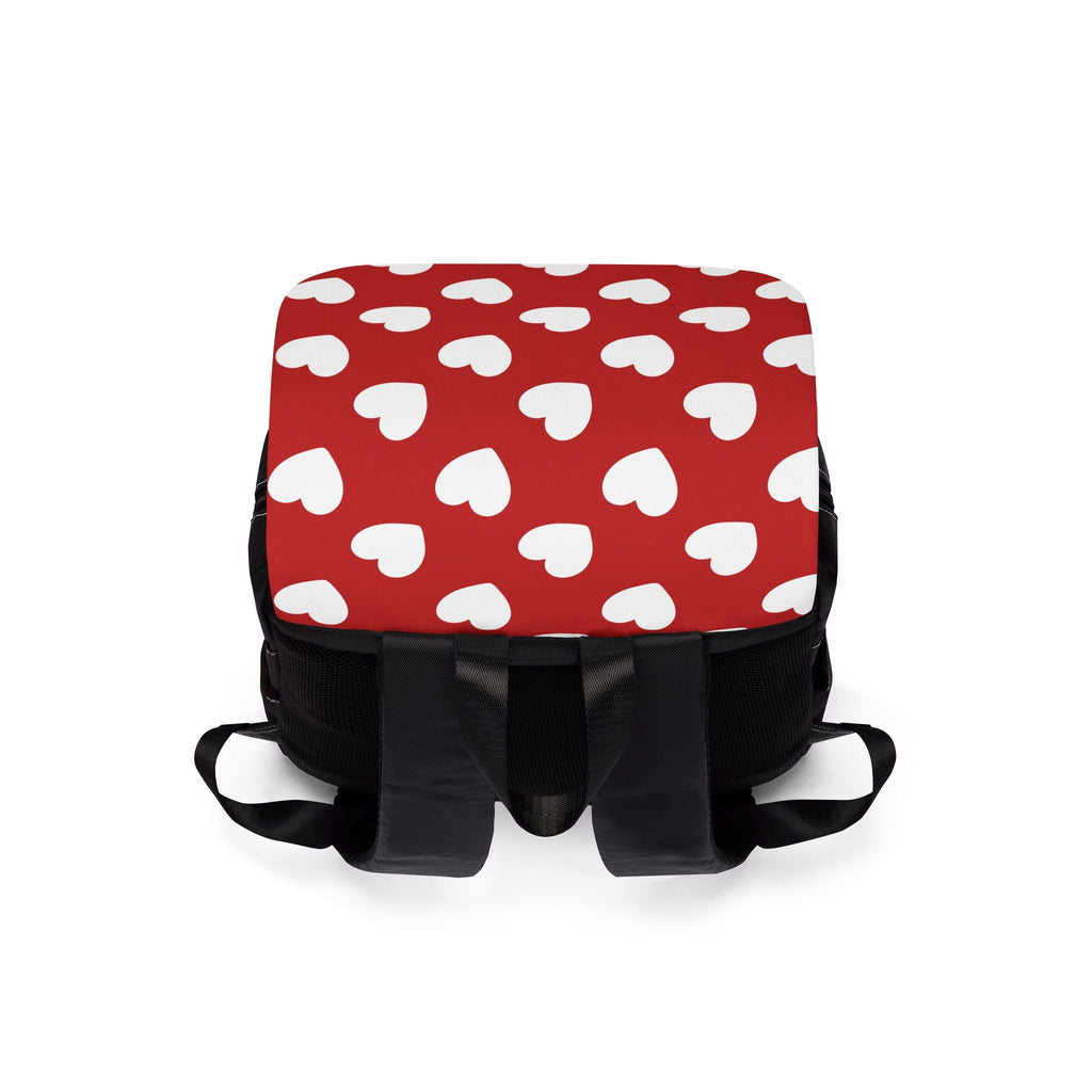Valentine's Hearts Black Backpack — White Heart Print Shoulder Bag