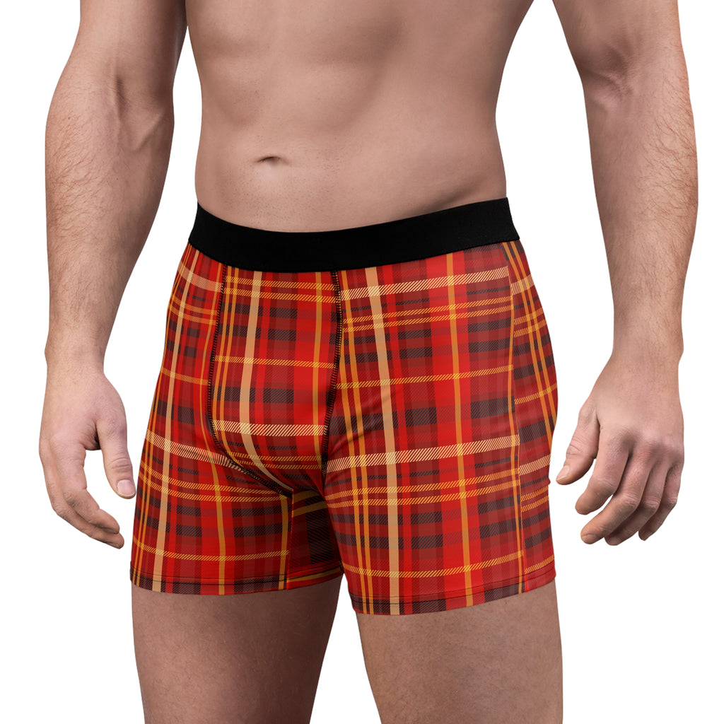 Red  Orange Tartan Plaid Boxer Briefs — Men's Plaid Underwear