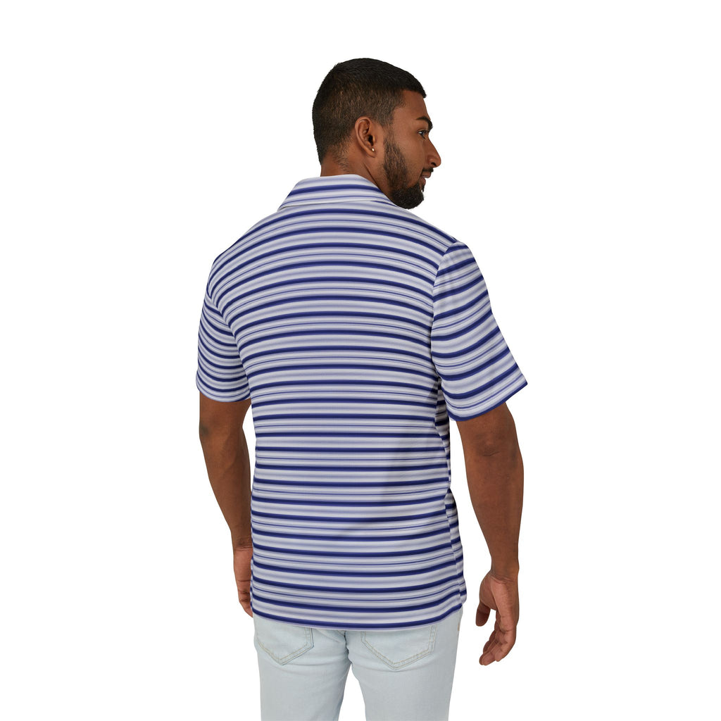 Striped Hawaiian Camp Shirt — Blue Casual Resort Button-Up