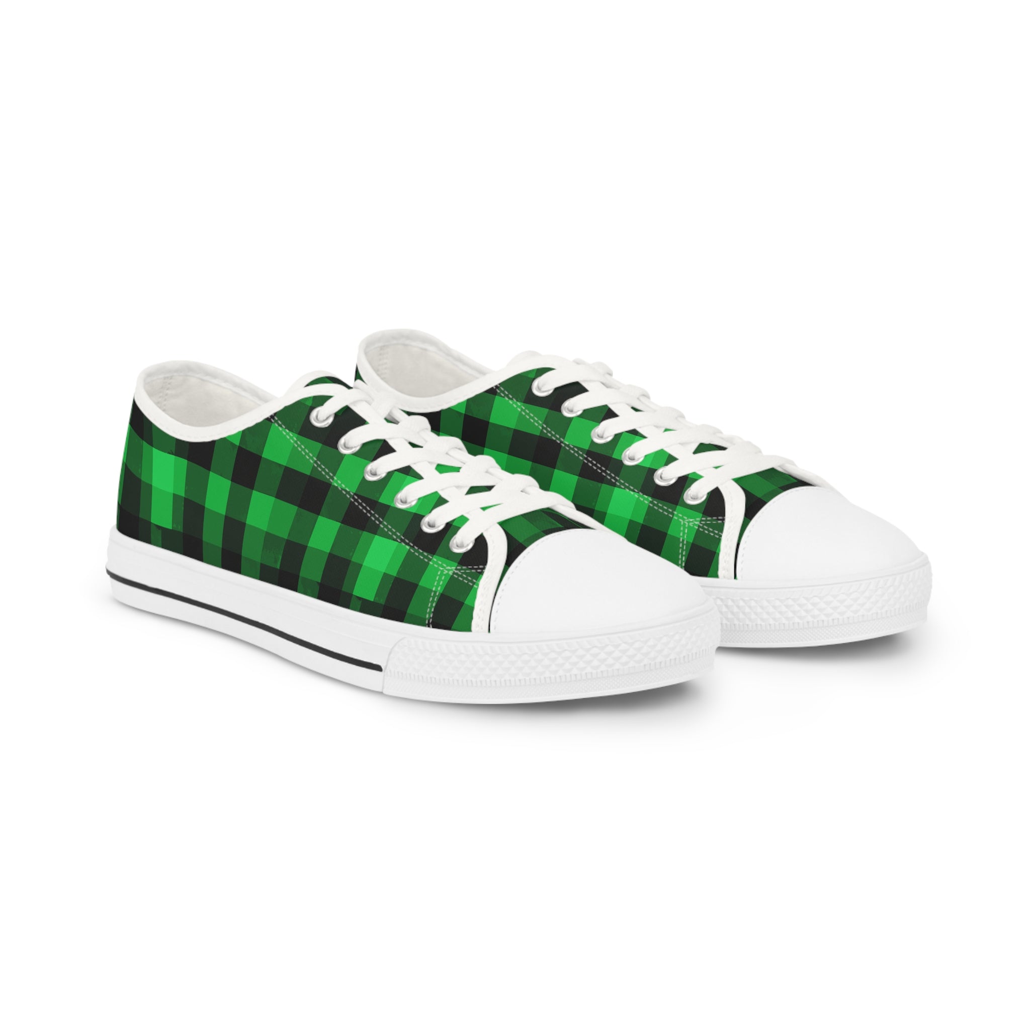 Green Buffalo Plaid Low Top Sneakers — Men's Casual Canvas Shoes
