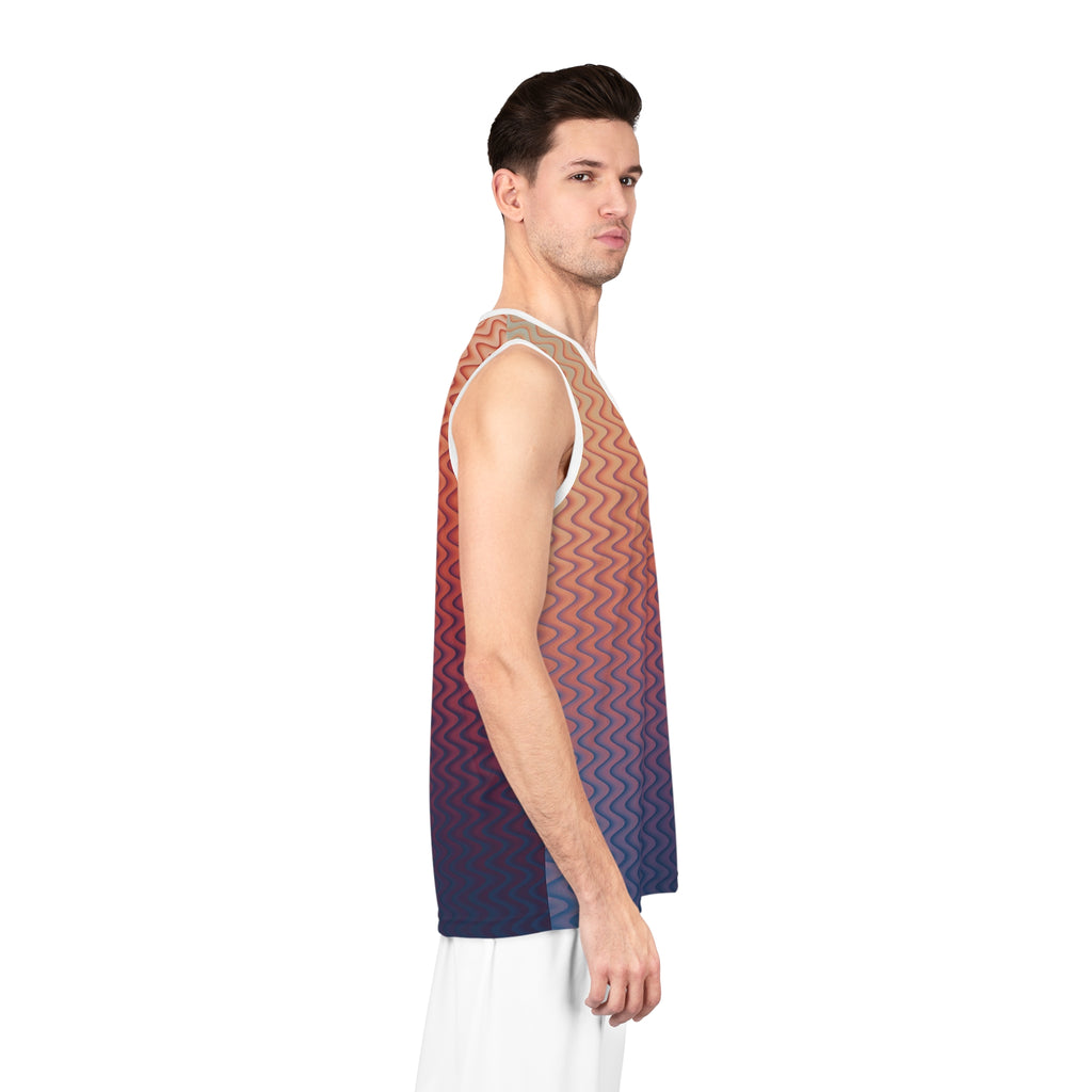 Wavy Gradient Basketball Jersey — Retro Sunset Ombre