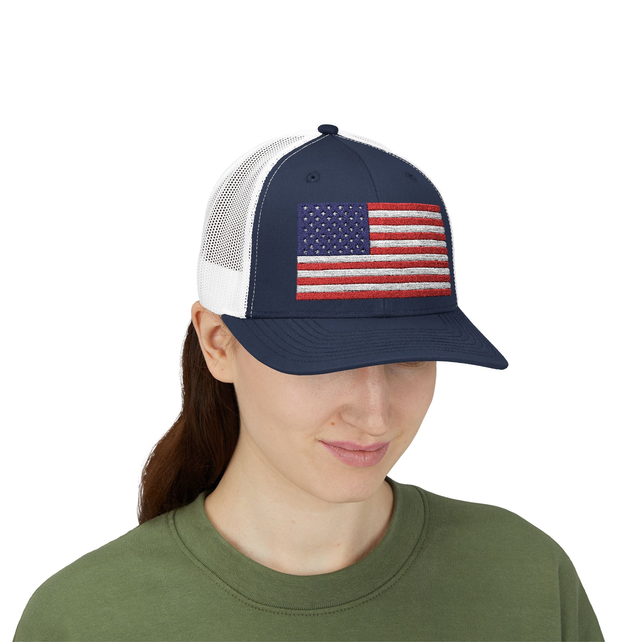American Flag Trucker Cap — Sparkle Sequin USA Snapback