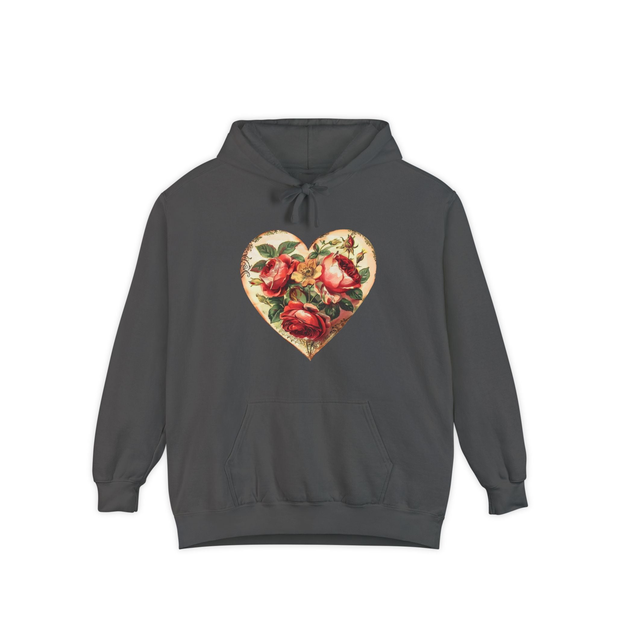 Vintage Rose Heart Hoodie | Floral Heart Sweatshirt