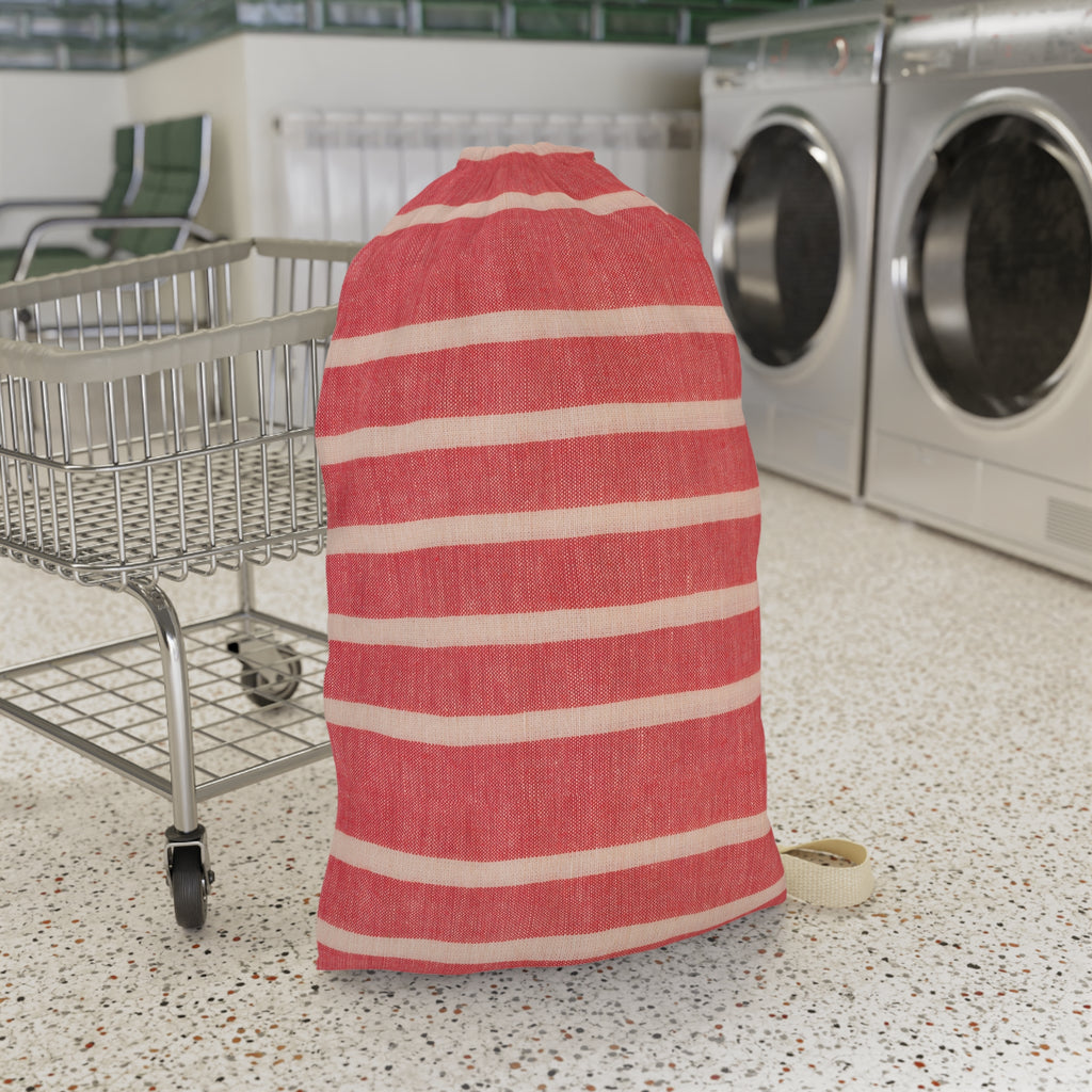 Striped Red Laundry Bag — Cotton Drawstring Laundry Tote