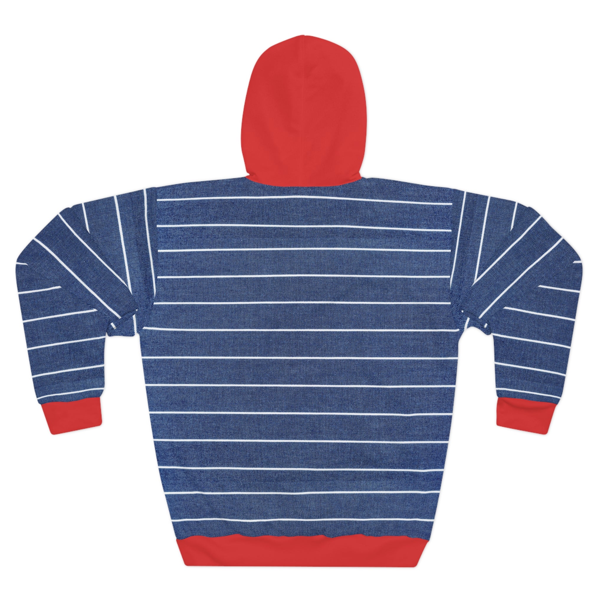 Nautical Striped Hoodie — Navy & White Crew Stripes with Red Hood and Cuffs