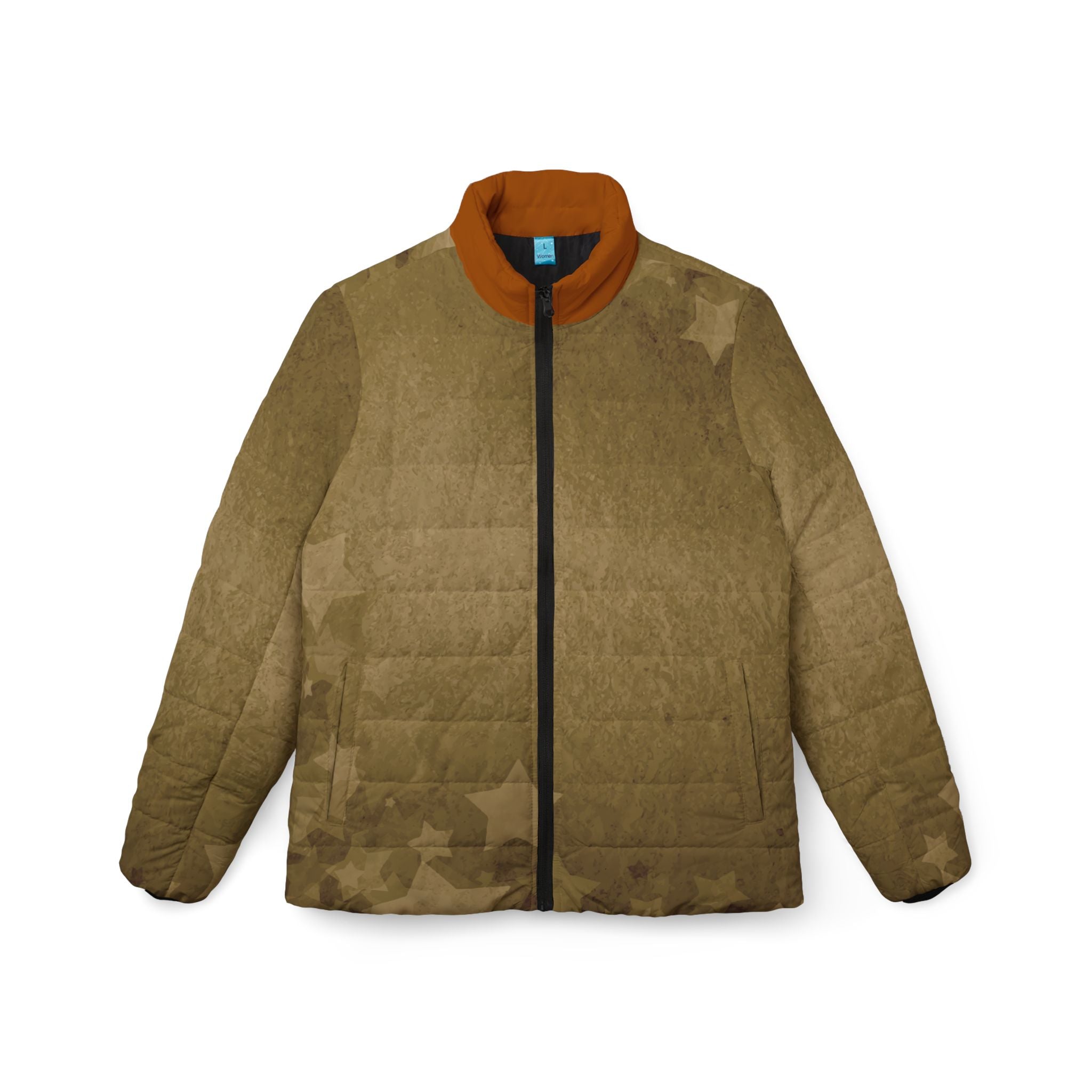Women’s Quilted Puffer Jacket — Vintage Star Golden Watercolor