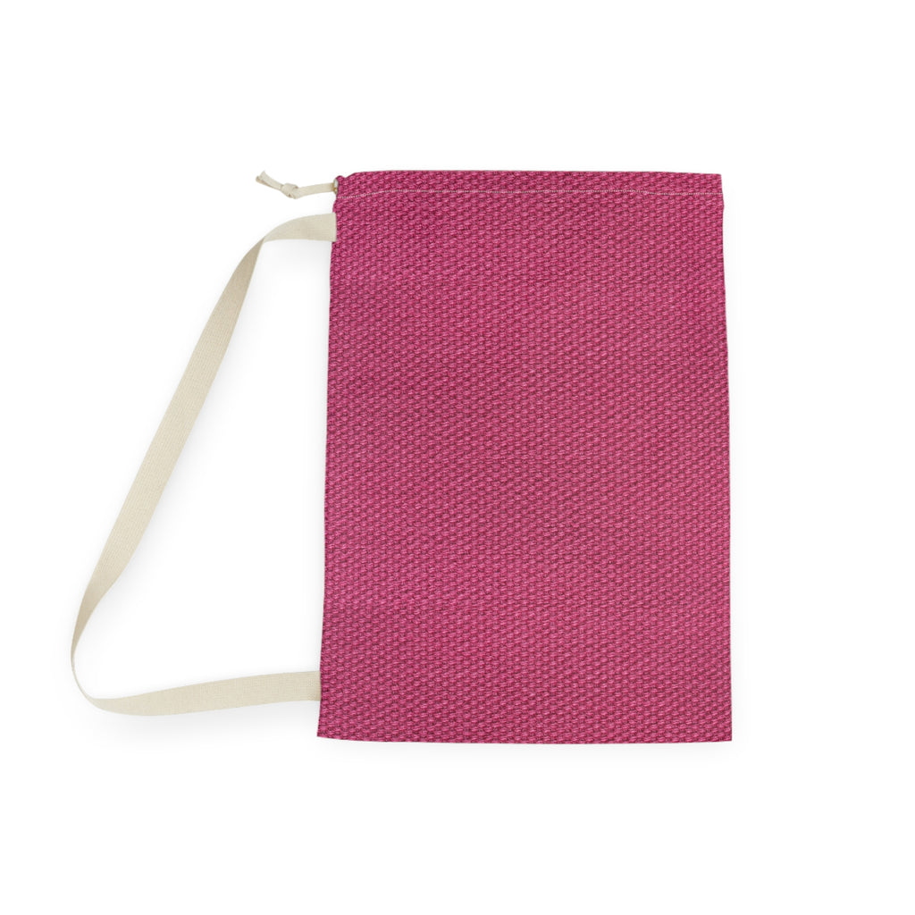 A rectangular drawstring pouch made of textured woven fabric in a vibrant magenta pink, featuring a cream-colored strap and zipper pull, shown on a plain white background.