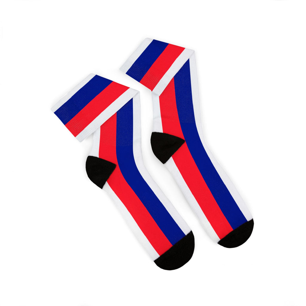 French Flag Stripe Sublimation Socks - Patriotic Red White Blue Crew Socks