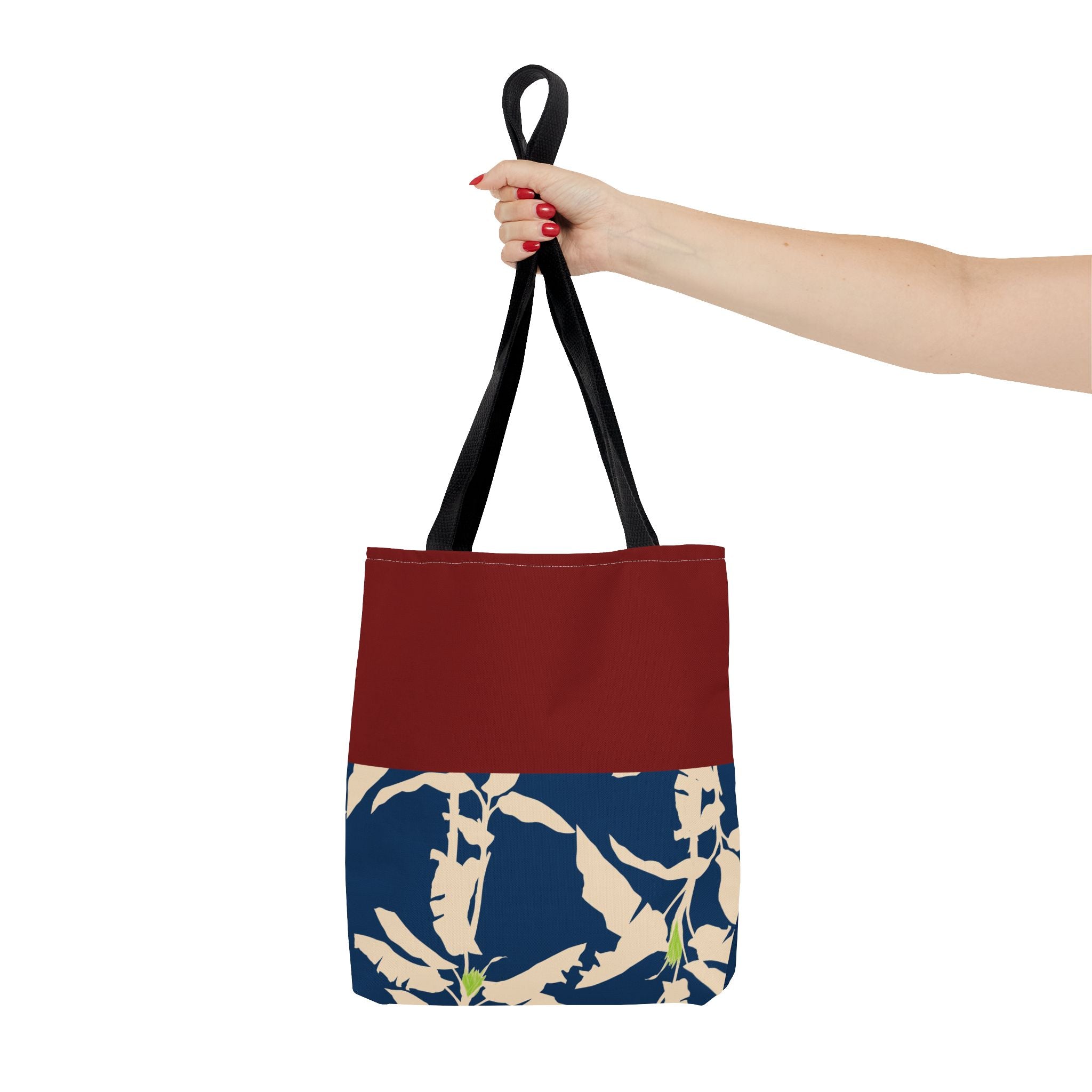 Red Navy Botanical Leaf Pattern Tote Bag