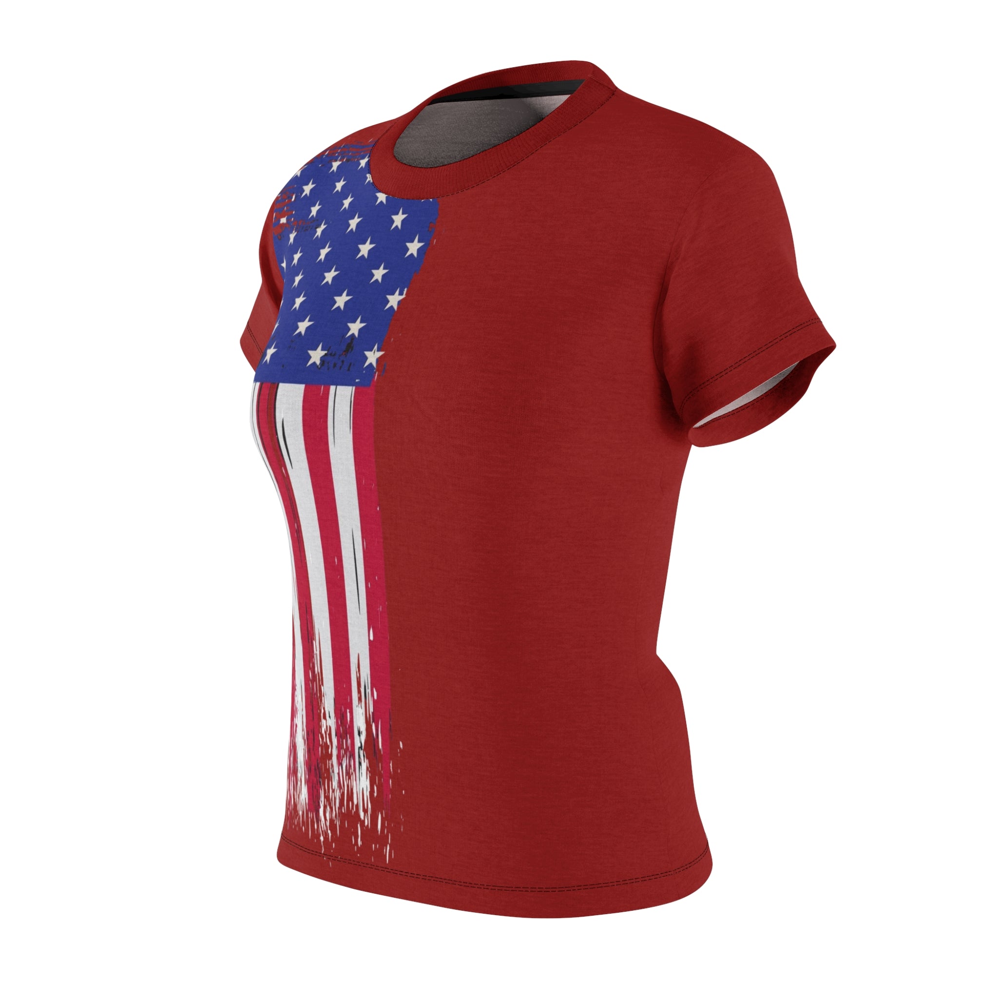 Women's American Flag Tee - Distressed Patriotic Cut & Sew Shirt