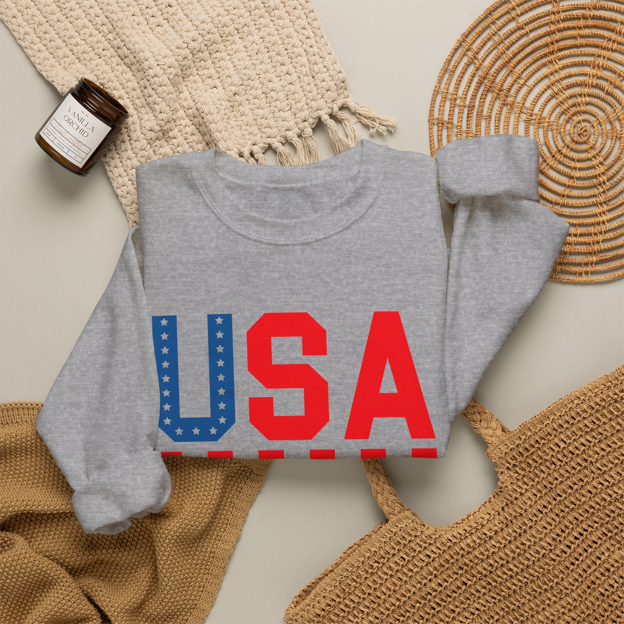 USA Flag Graphic Sweatshirt | Patriotic Stars Stripes Crewneck