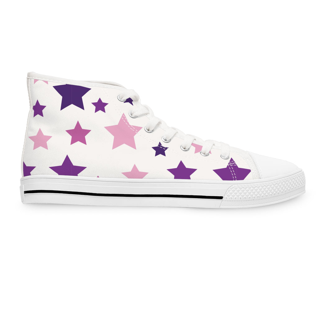Women's High Top Sneakers - Pink & Purple Star Pattern Comfort Sneakers