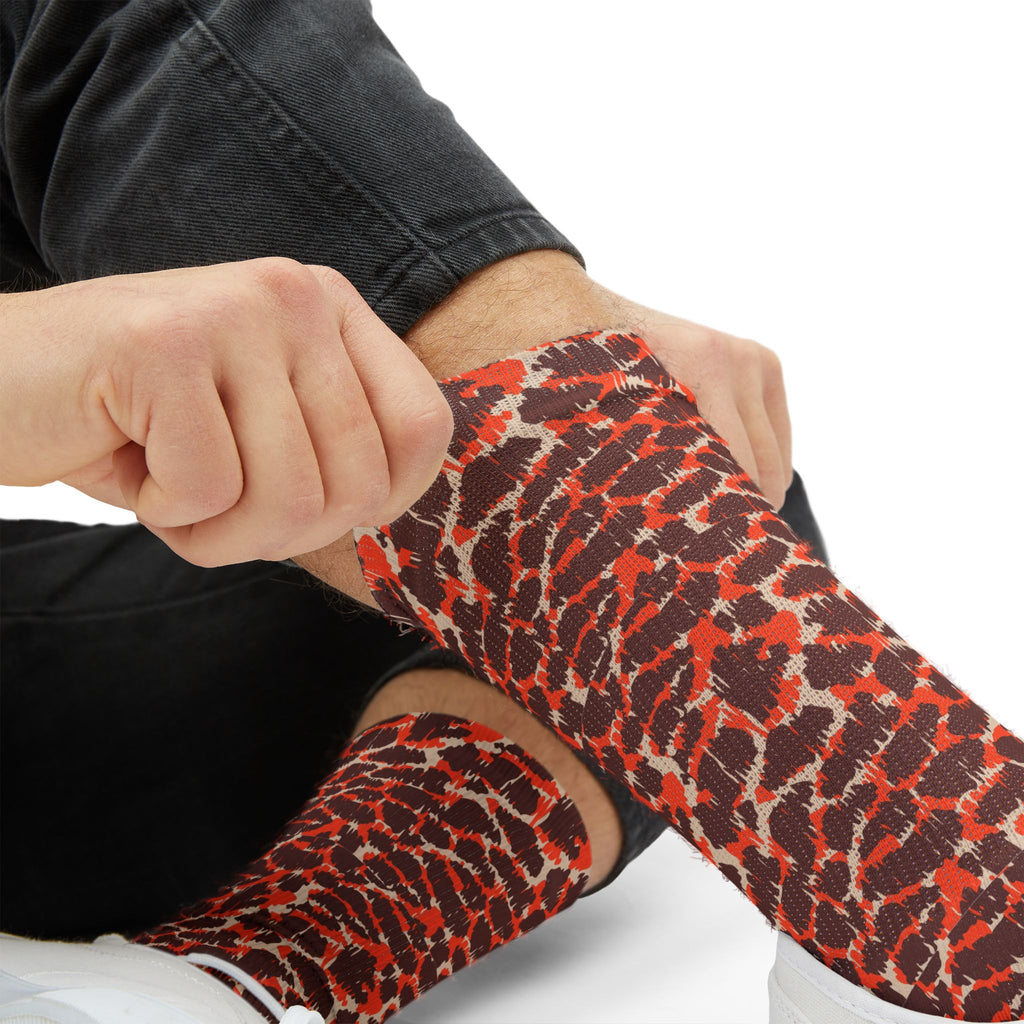 Leopard Print Socks — Bold Orange Cheetah Crew Socks