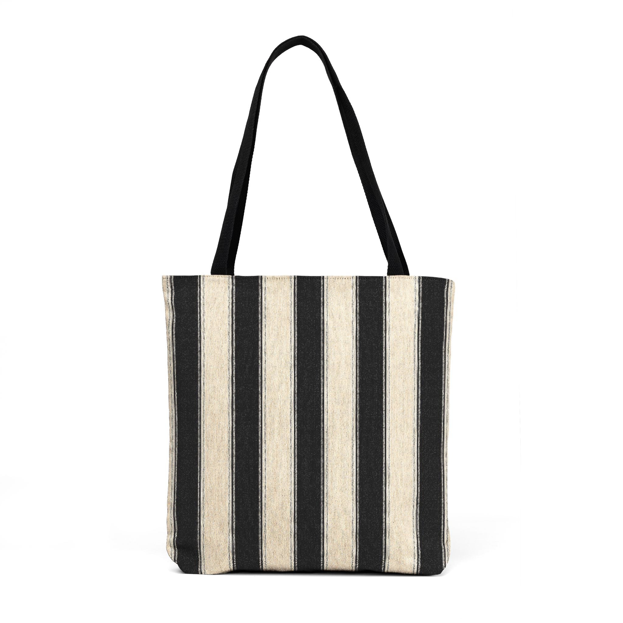 Woven Tote Bag — Black & Natural Stripe Market Tote