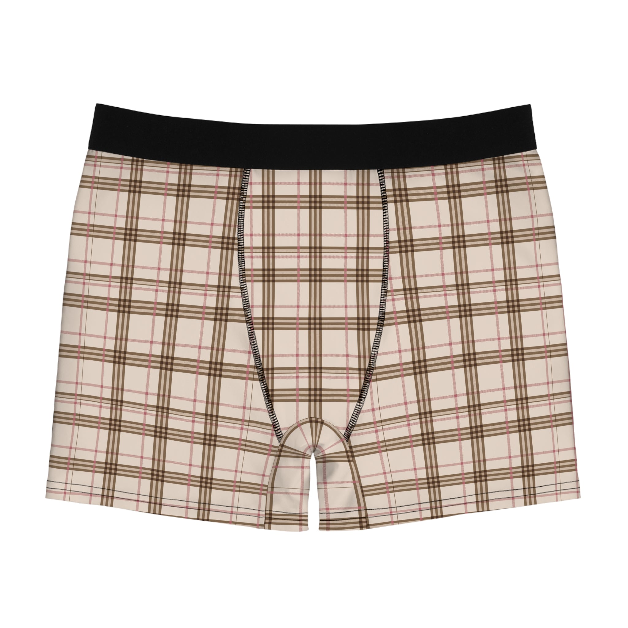 Plaid Boxer Briefs — Classic Beige Tartan Men’s Underwear