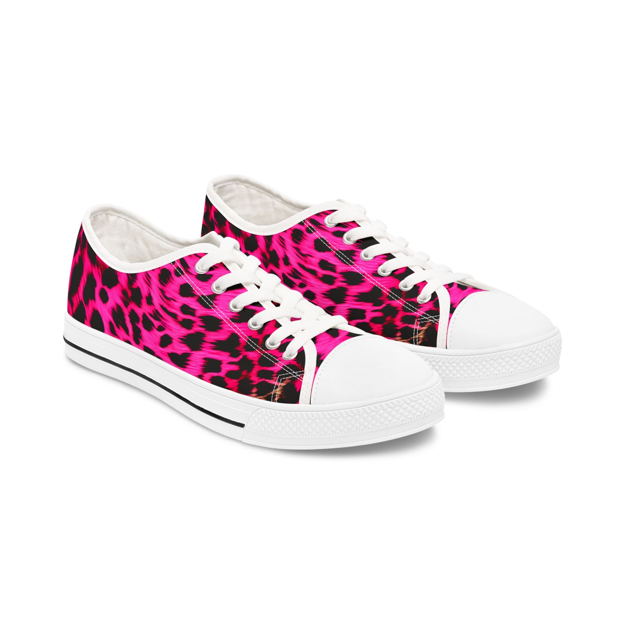 Women's Low Top Sneakers — Hot Pink Leopard Print Canvas Shoes