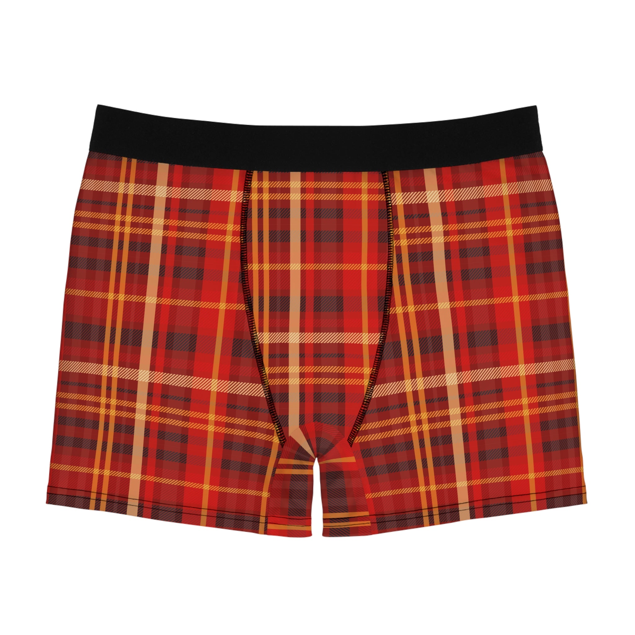 Red  Orange Tartan Plaid Boxer Briefs — Men's Plaid Underwear