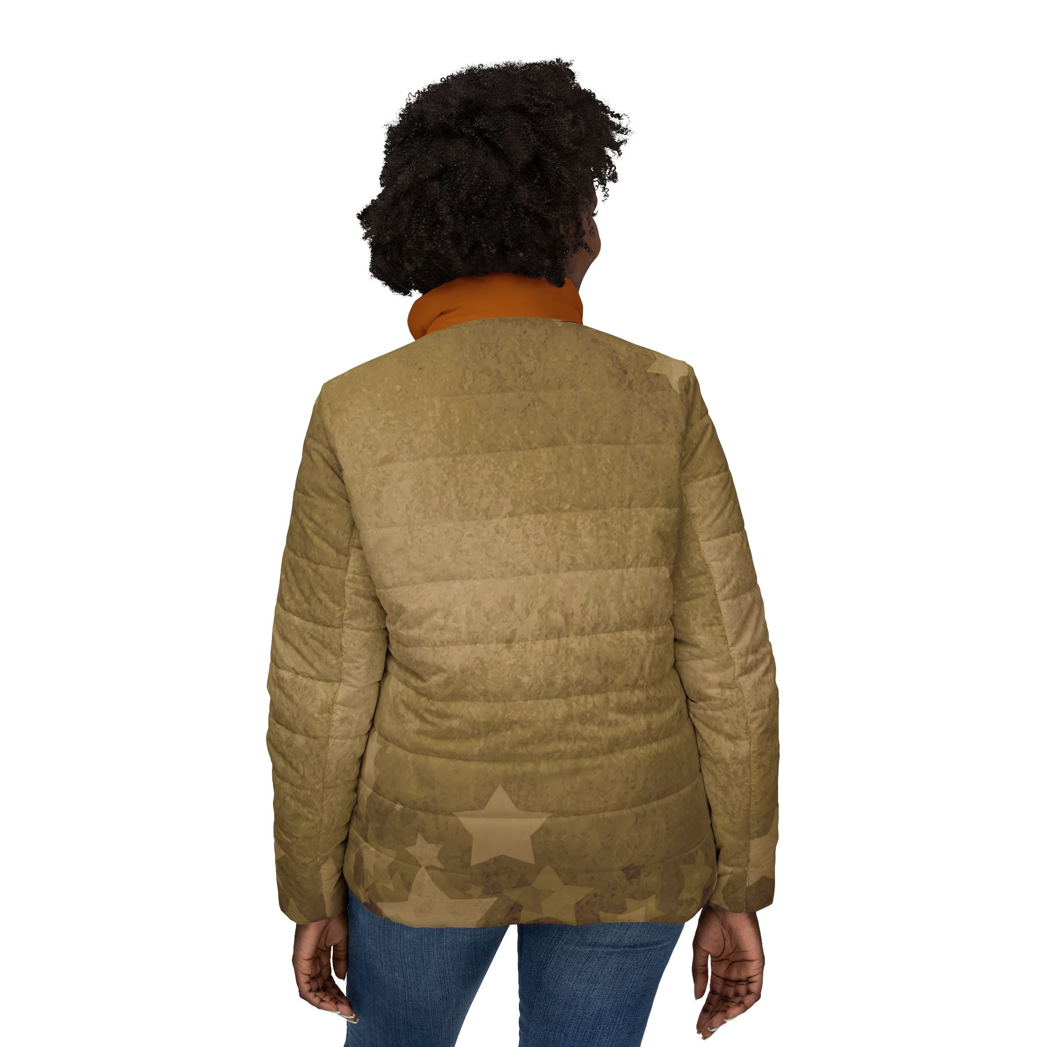 Women’s Quilted Puffer Jacket — Vintage Star Golden Watercolor