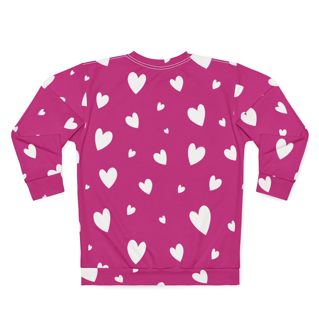 White Heart Pattern Sweatshirt | Pink All-Over Print