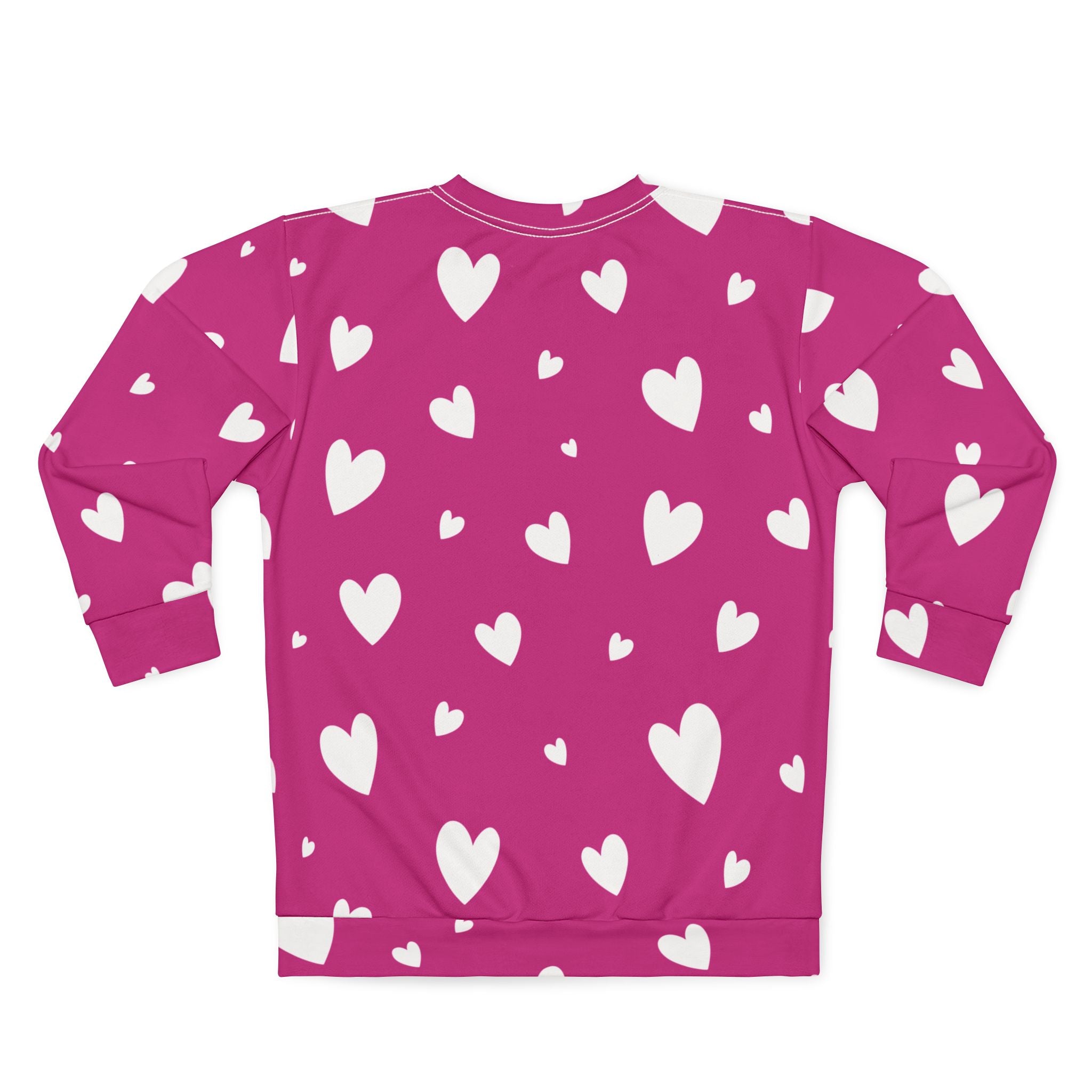 White Heart Pattern Sweatshirt | Pink All-Over Print