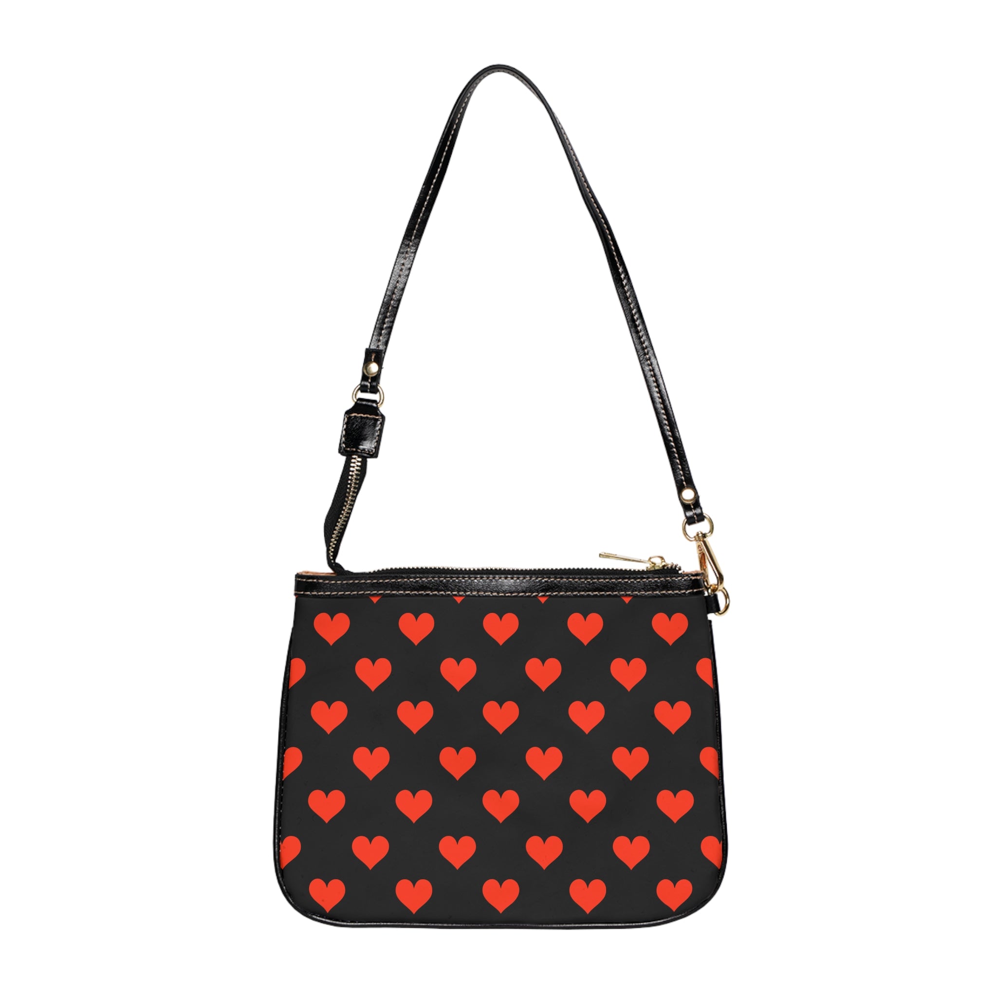 Red Heart Pattern Small Shoulder Bag | Black Crossbody Purse
