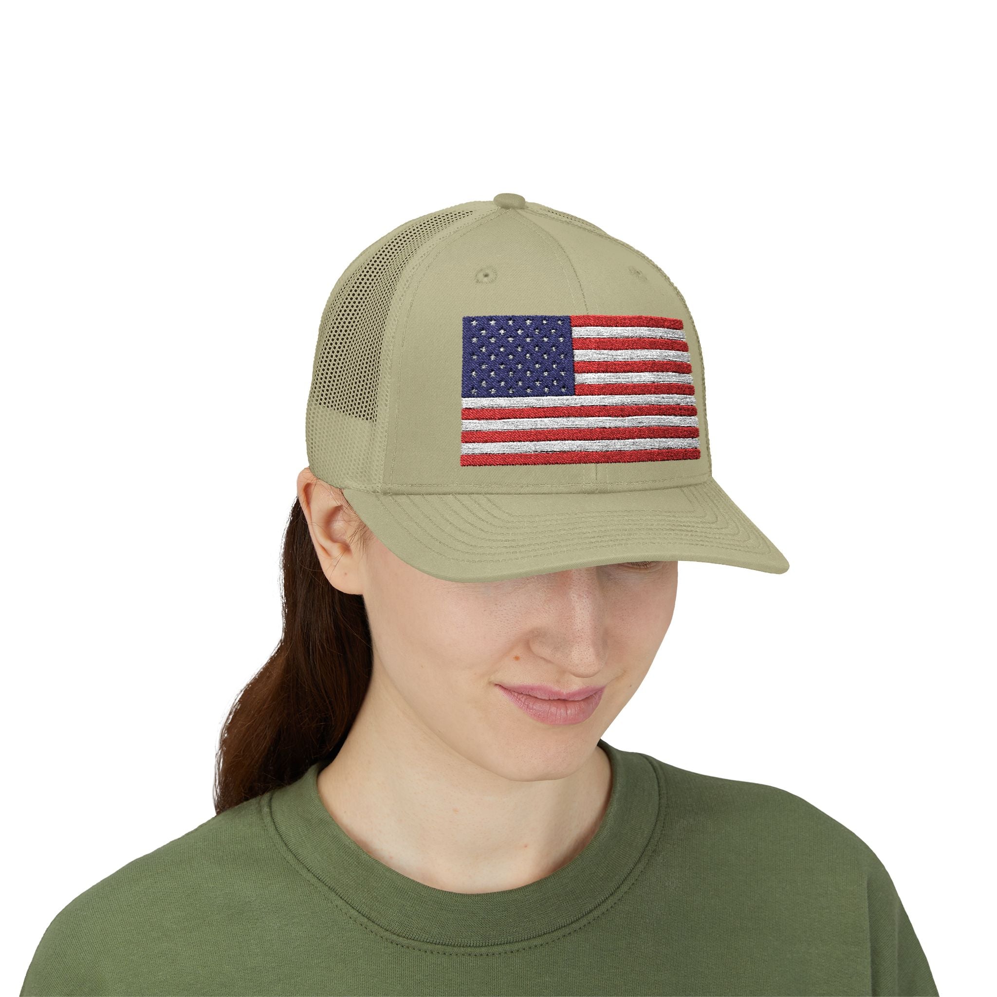 American Flag Trucker Cap — Sparkle Sequin USA Snapback