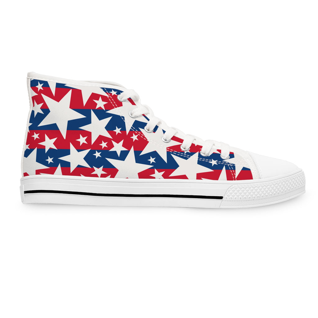 Women's High Top Sneakers — Red, White & Blue Star Pattern (Patriotic Fourth of July Shoes)