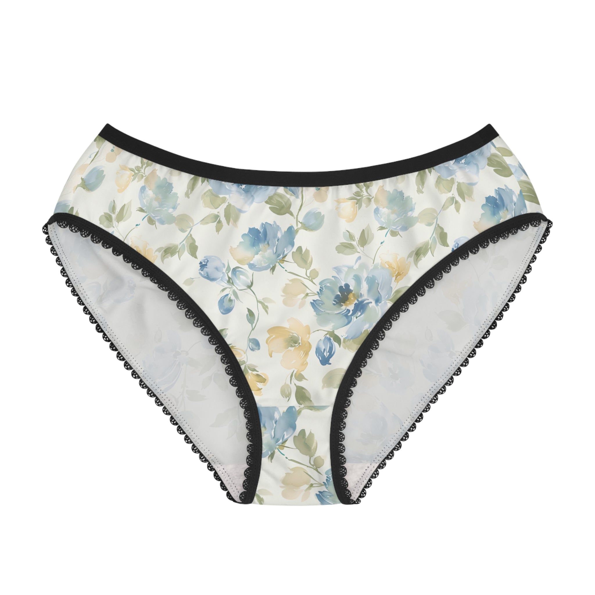 Floral Watercolor High-Rise Briefs — Blue & Yellow Vintage Rose Print