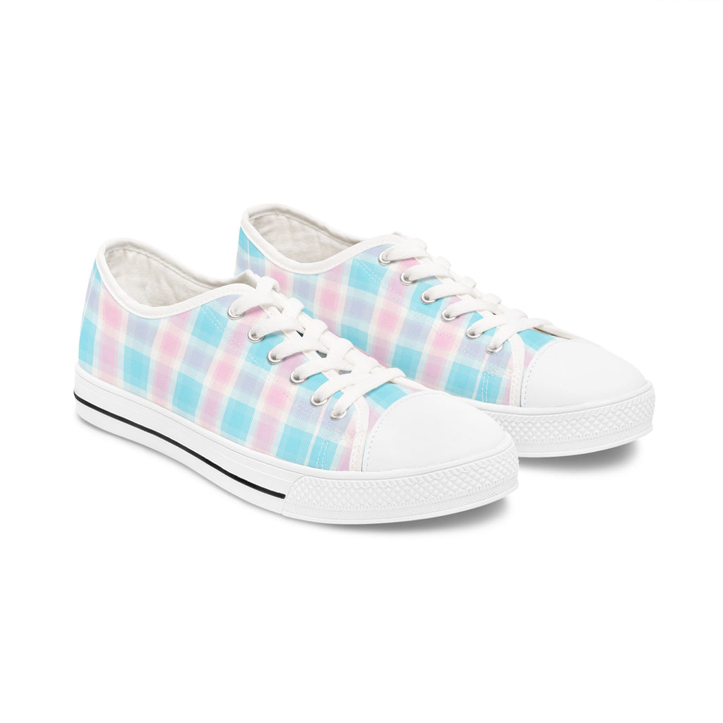 Low Top Sneakers - Pastel Plaid Women's Casual Canvas Shoes