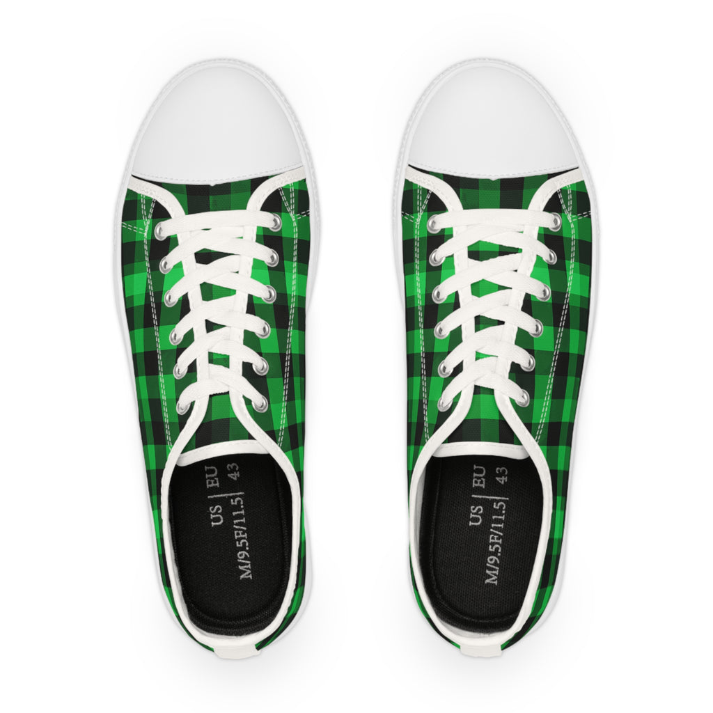 Green Buffalo Plaid Low Top Sneakers — Men's Casual Canvas Shoes