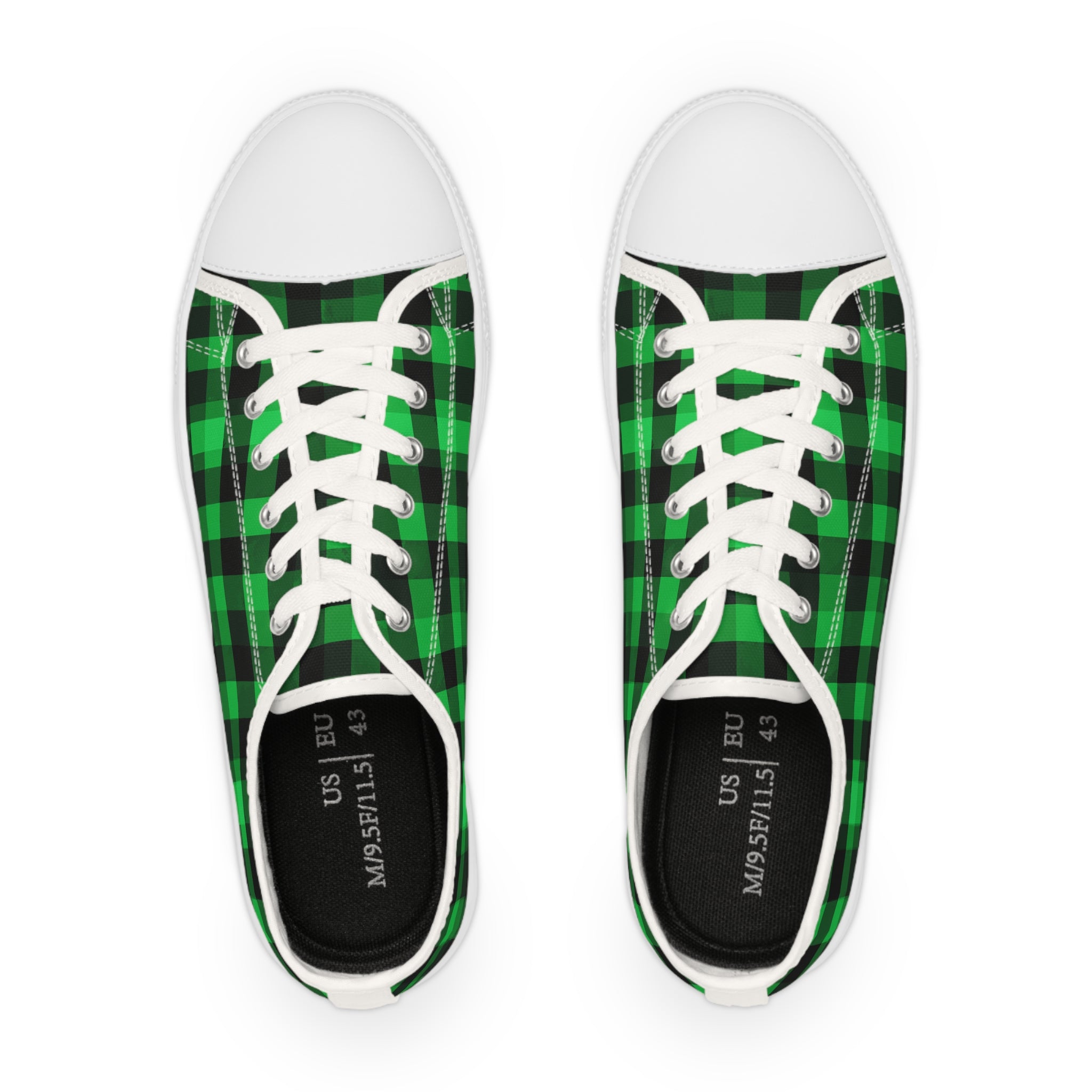 Green Buffalo Plaid Low Top Sneakers — Men's Casual Canvas Shoes