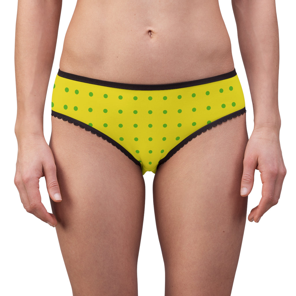 Yellow Green Polka Dot Women's Briefs — Fun High-Waist Printed Underwear