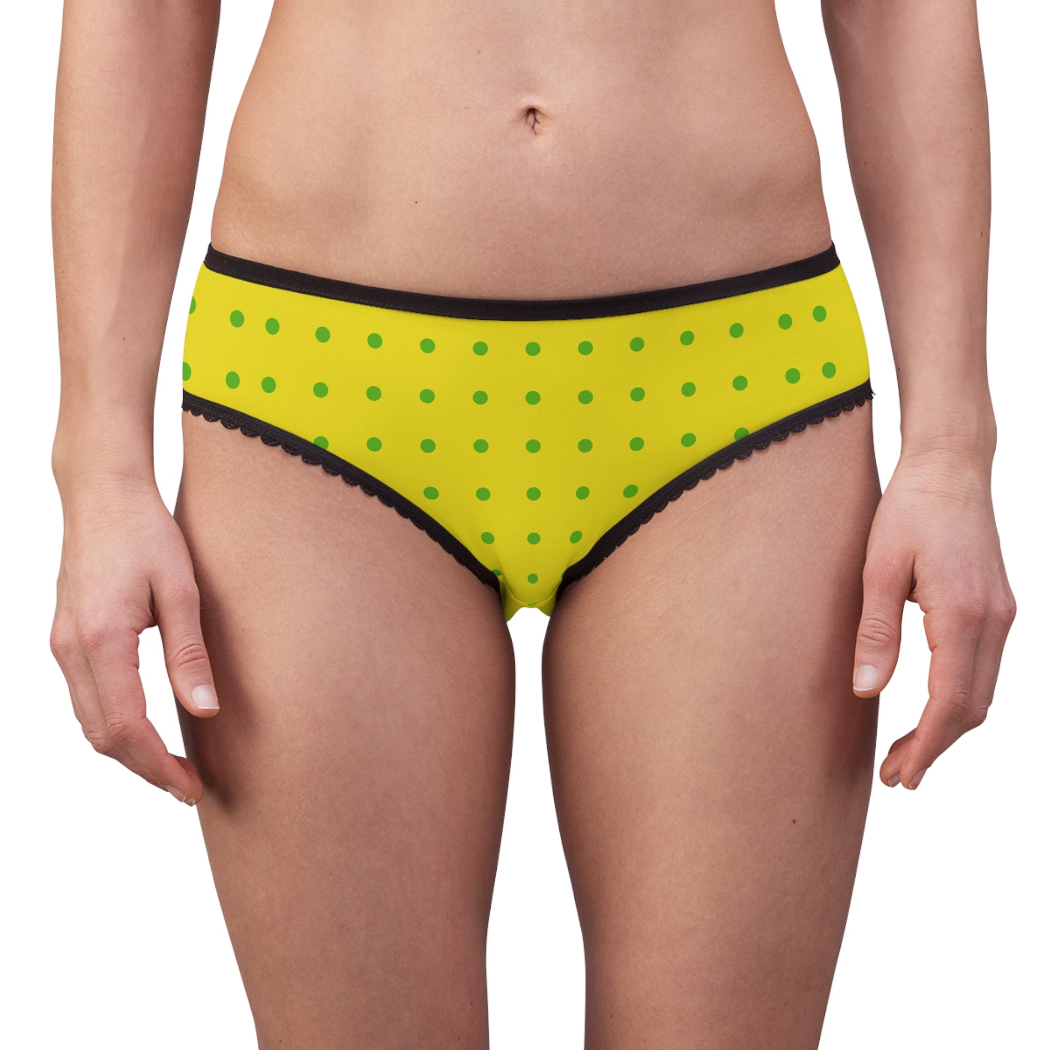Yellow Green Polka Dot Women's Briefs — Fun High-Waist Printed Underwear
