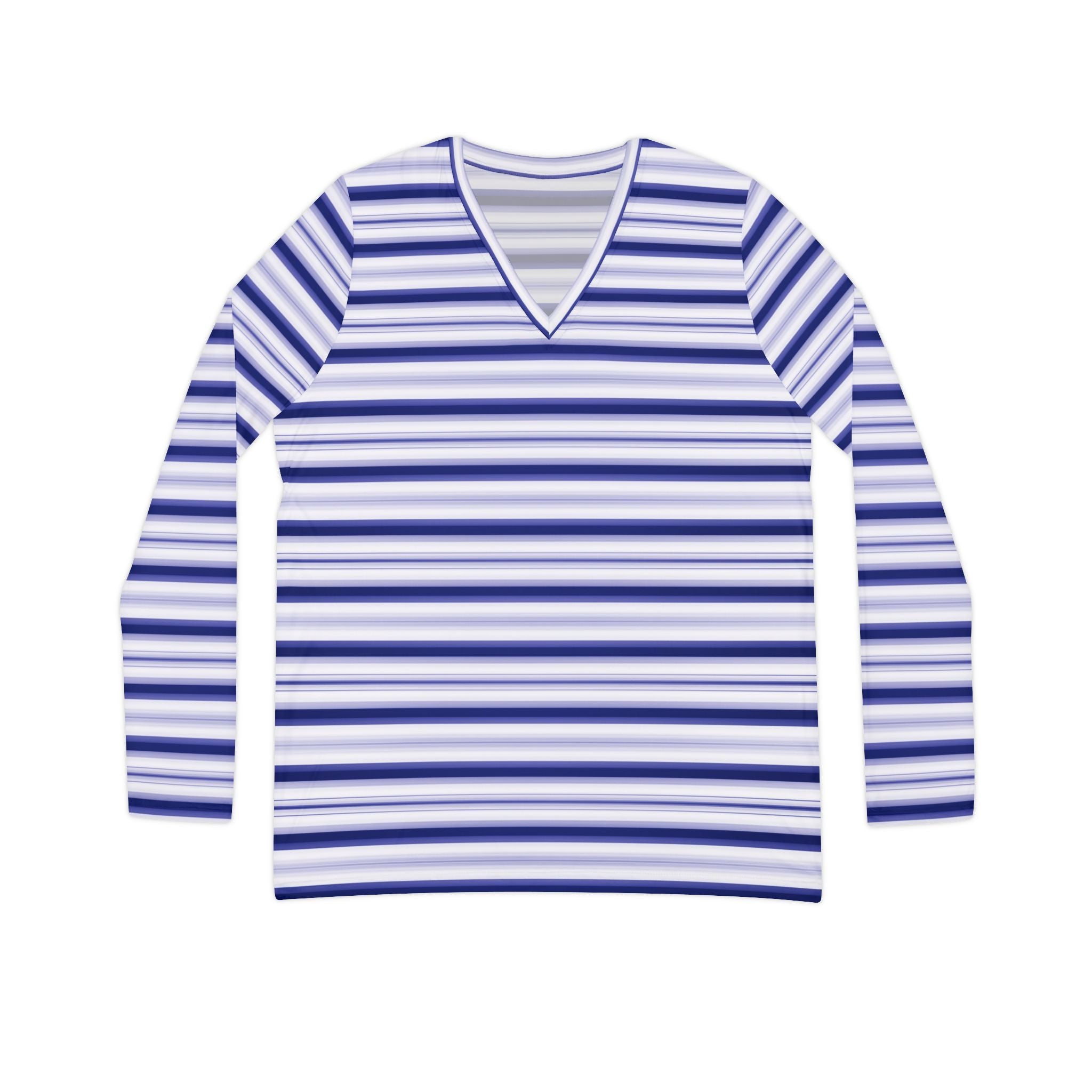 Women's Blue Stripe V-Neck Long Sleeve Shirt