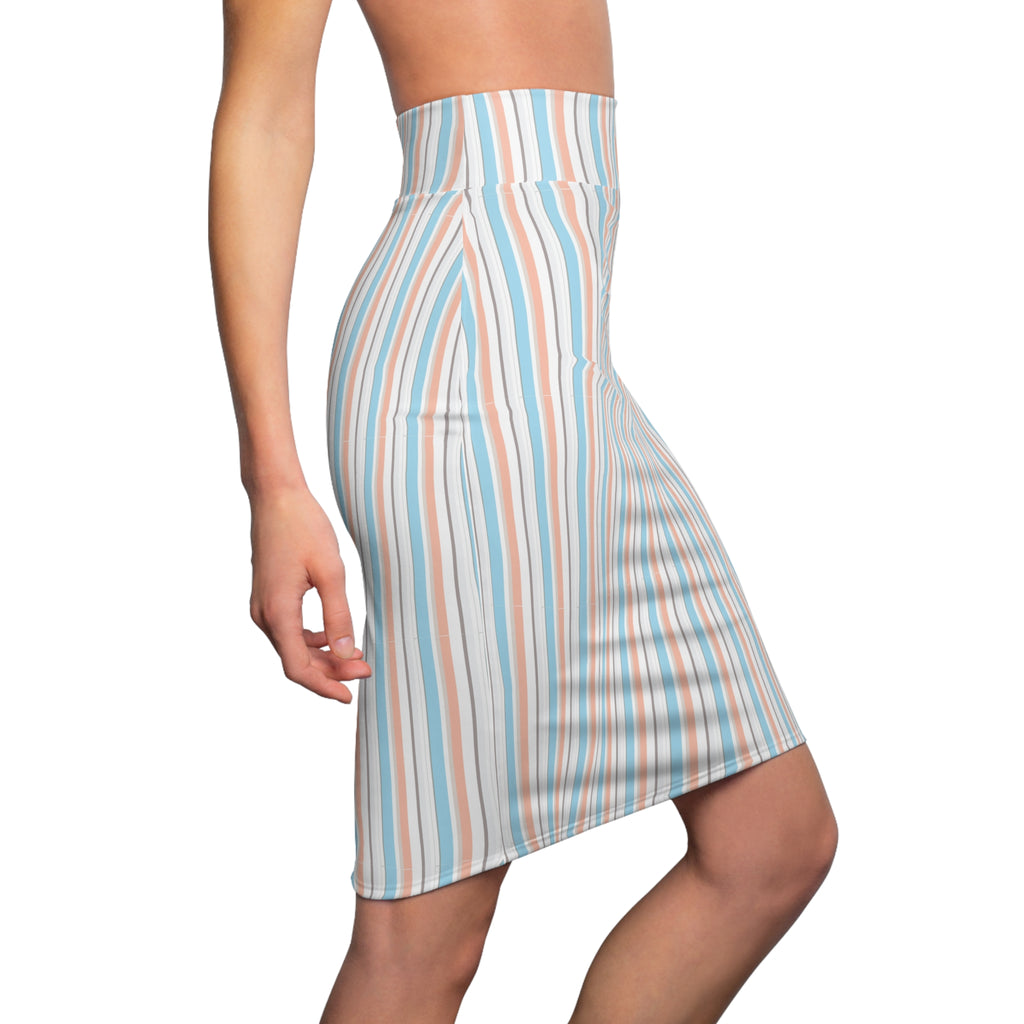 Pastel Stripe Pencil Skirt – Retro Vertical Stripe