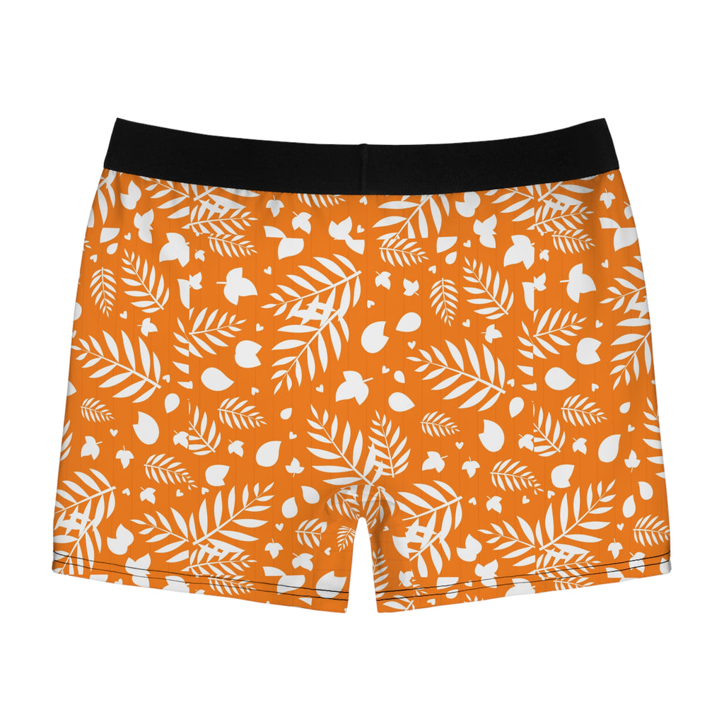 Orange Leaf Pattern Boxer Briefs — Men's All-Over Print Autumn Undergarment