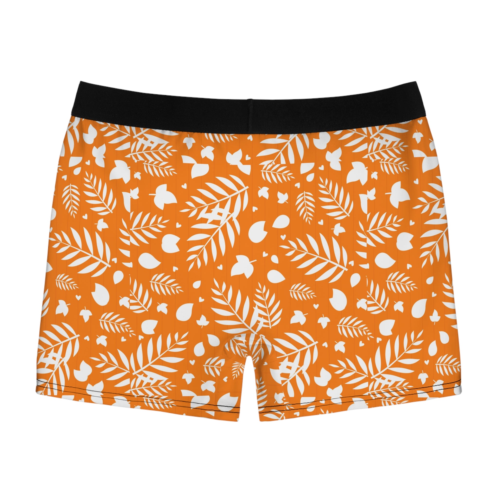 Orange Leaf Pattern Boxer Briefs — Men's All-Over Print Autumn Undergarment